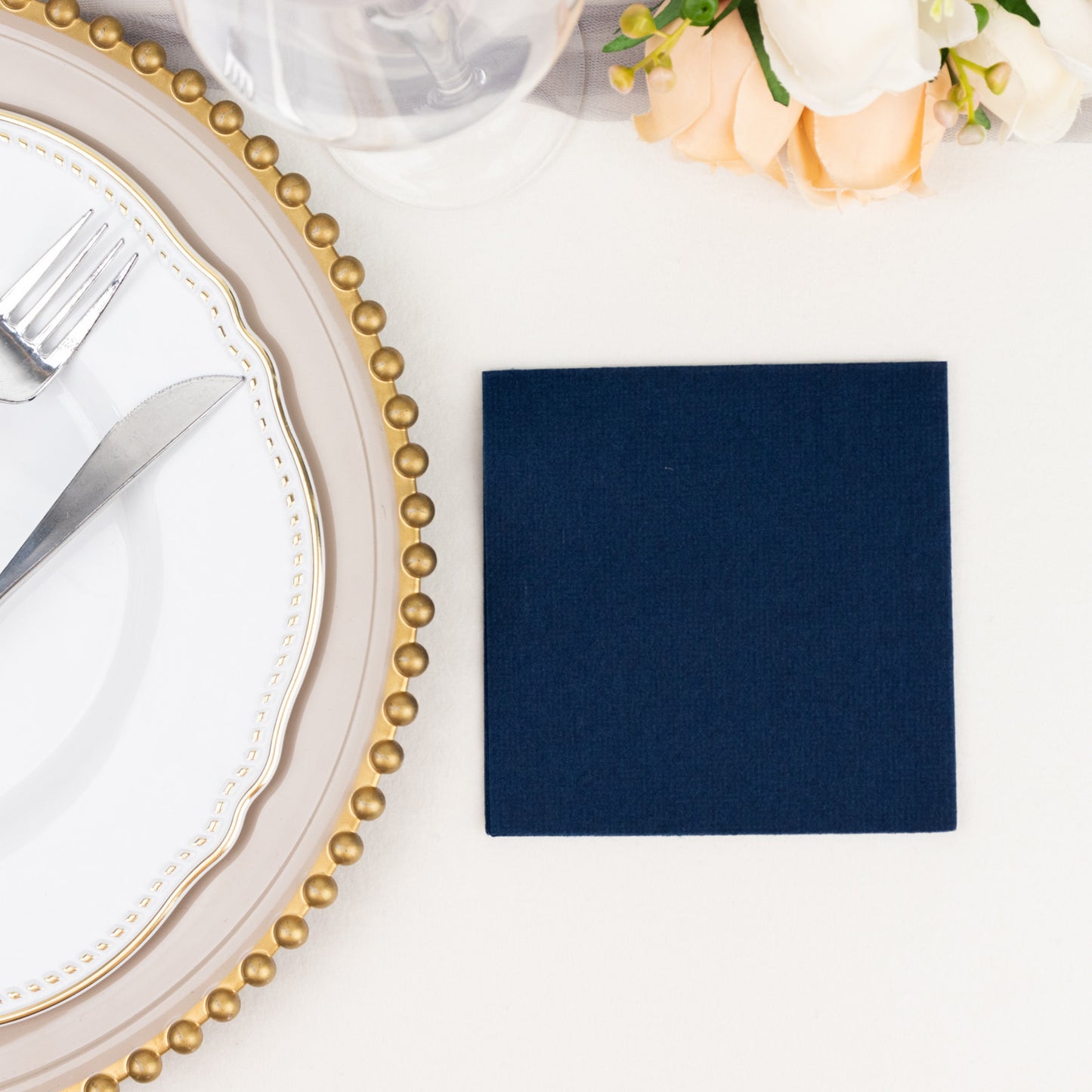 20 Pack Navy Blue Linen-Feel Cocktail Napkins, Premium Cloth-Like Airlaid Paper Beverage Napkins, Disposable Soft and Absorbent Hand Towels