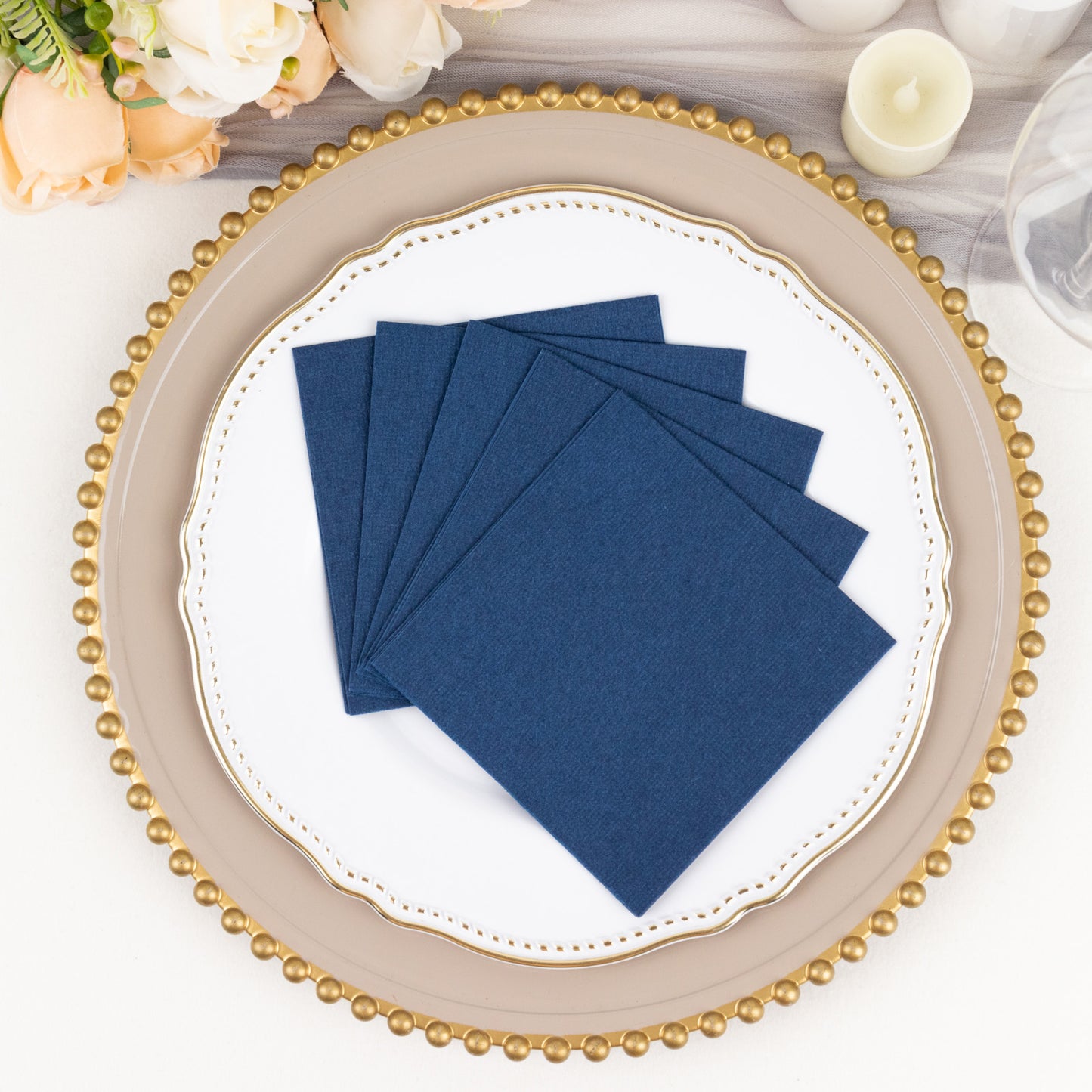 20 Pack Navy Blue Linen-Feel Cocktail Napkins, Premium Cloth-Like Airlaid Paper Beverage Napkins, Disposable Soft and Absorbent Hand Towels