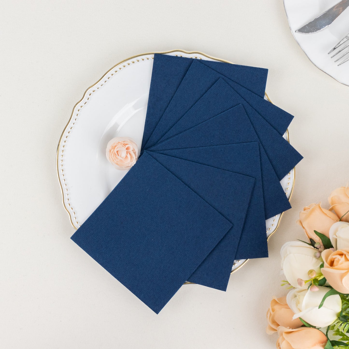 20 Pack Navy Blue Linen-Feel Cocktail Napkins, Premium Cloth-Like Airlaid Paper Beverage Napkins, Disposable Soft and Absorbent Hand Towels