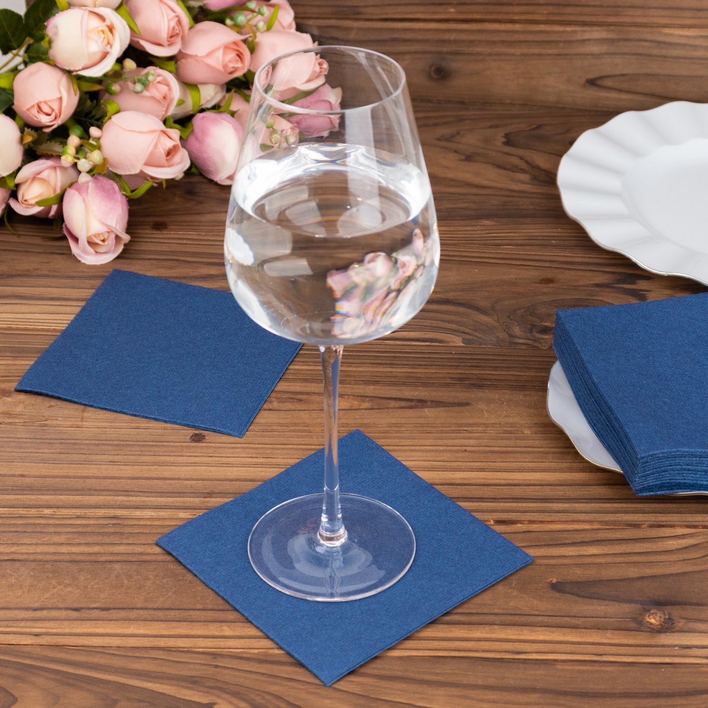 20 Pack Navy Blue Linen-Feel Cocktail Napkins, Premium Cloth-Like Airlaid Paper Beverage Napkins, Disposable Soft and Absorbent Hand Towels