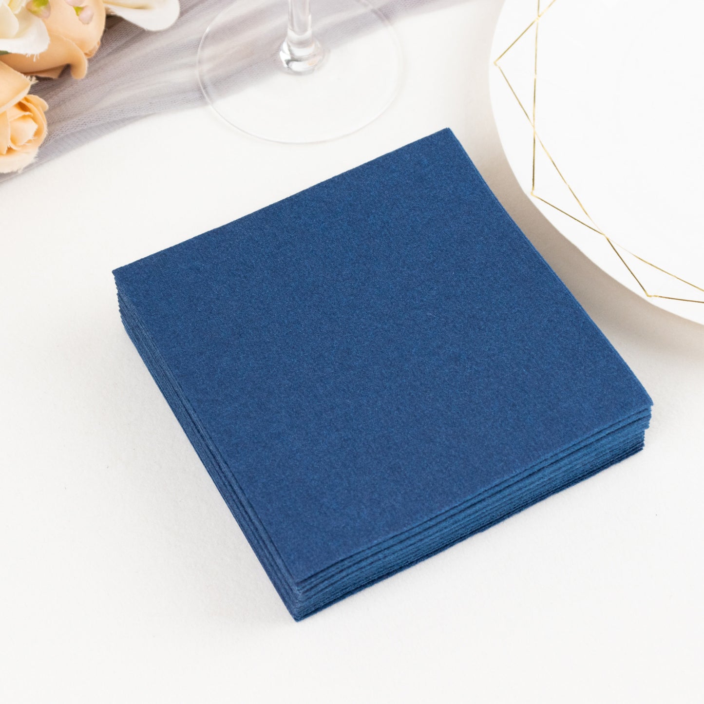 20 Pack Navy Blue Linen-Feel Cocktail Napkins, Premium Cloth-Like Airlaid Paper Beverage Napkins, Disposable Soft and Absorbent Hand Towels