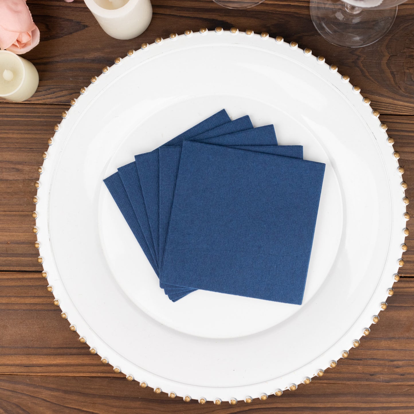 20 Pack Navy Blue Linen-Feel Cocktail Napkins, Premium Cloth-Like Airlaid Paper Beverage Napkins, Disposable Soft and Absorbent Hand Towels