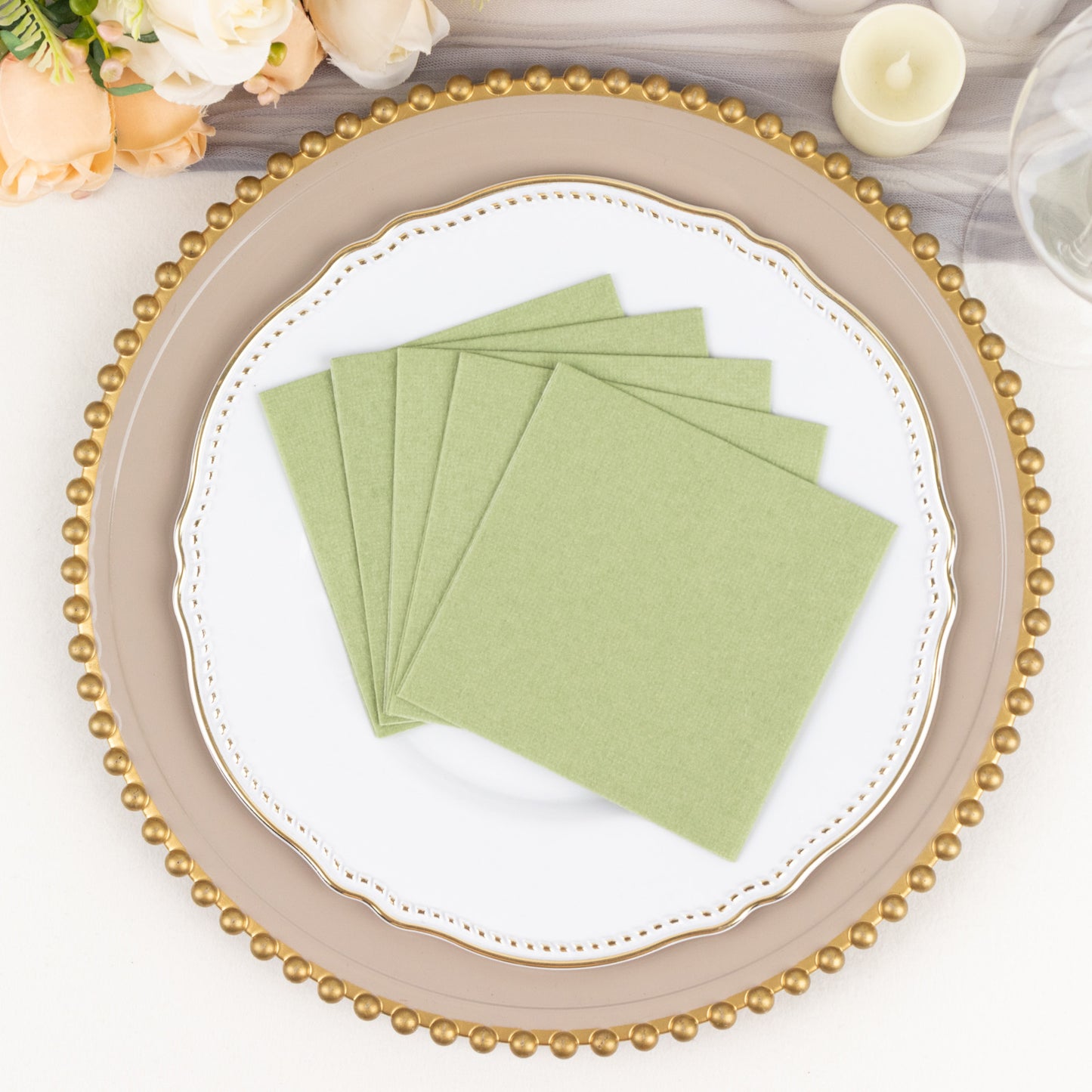 20 Pack Sage Green Linen-Feel Cocktail Napkins, Premium Cloth-Like Airlaid Paper Beverage Napkins, Disposable Soft and Absorbent Hand Towels