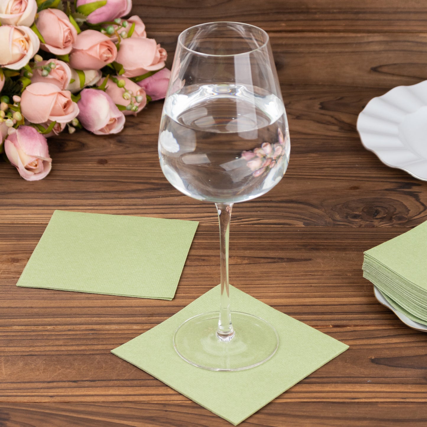 20 Pack Sage Green Linen-Feel Cocktail Napkins, Premium Cloth-Like Airlaid Paper Beverage Napkins, Disposable Soft and Absorbent Hand Towels