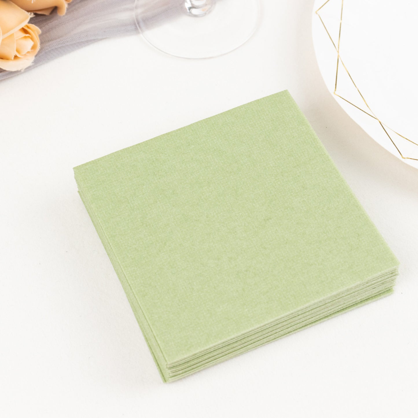 20 Pack Sage Green Linen-Feel Cocktail Napkins, Premium Cloth-Like Airlaid Paper Beverage Napkins, Disposable Soft and Absorbent Hand Towels