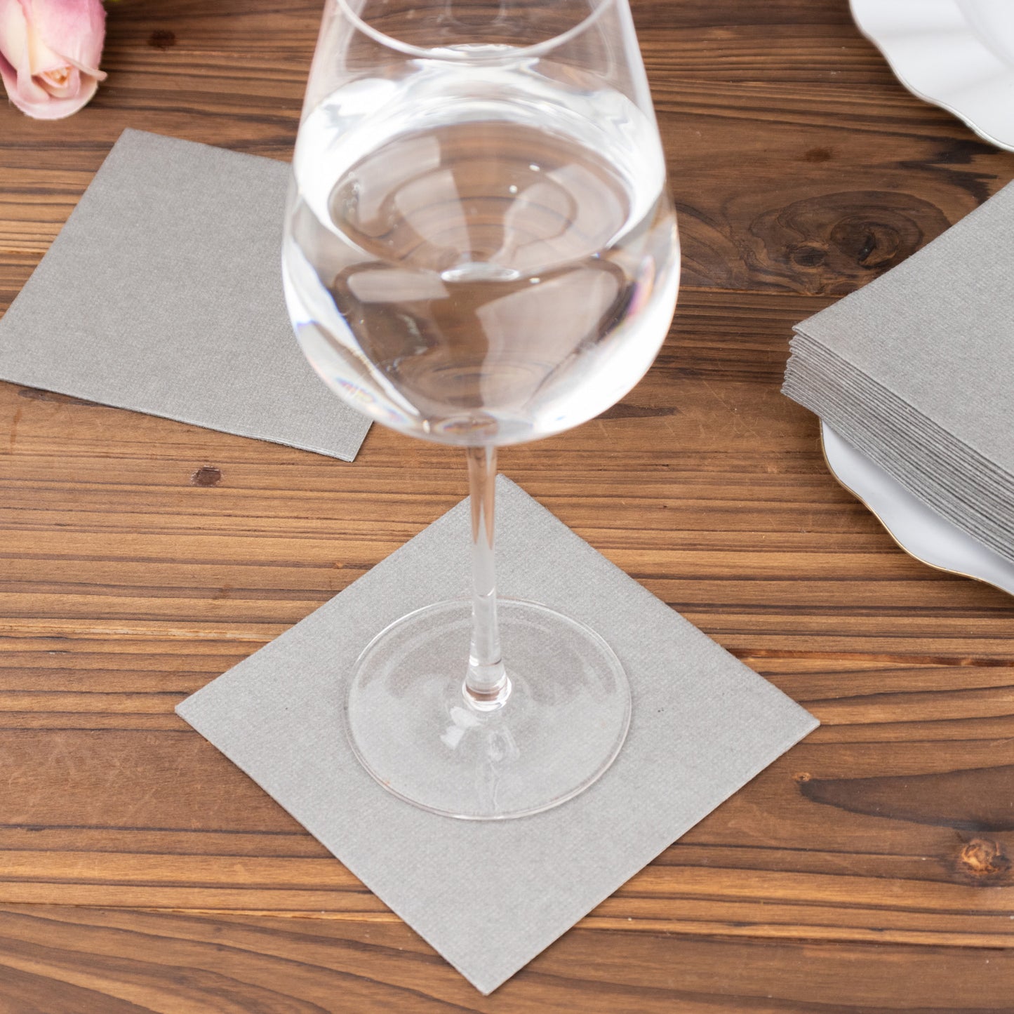 20 Pack Silver Linen-Feel Cocktail Napkins, Premium Cloth-Like Airlaid Paper Beverage Napkins, Disposable Soft and Absorbent Hand Towels