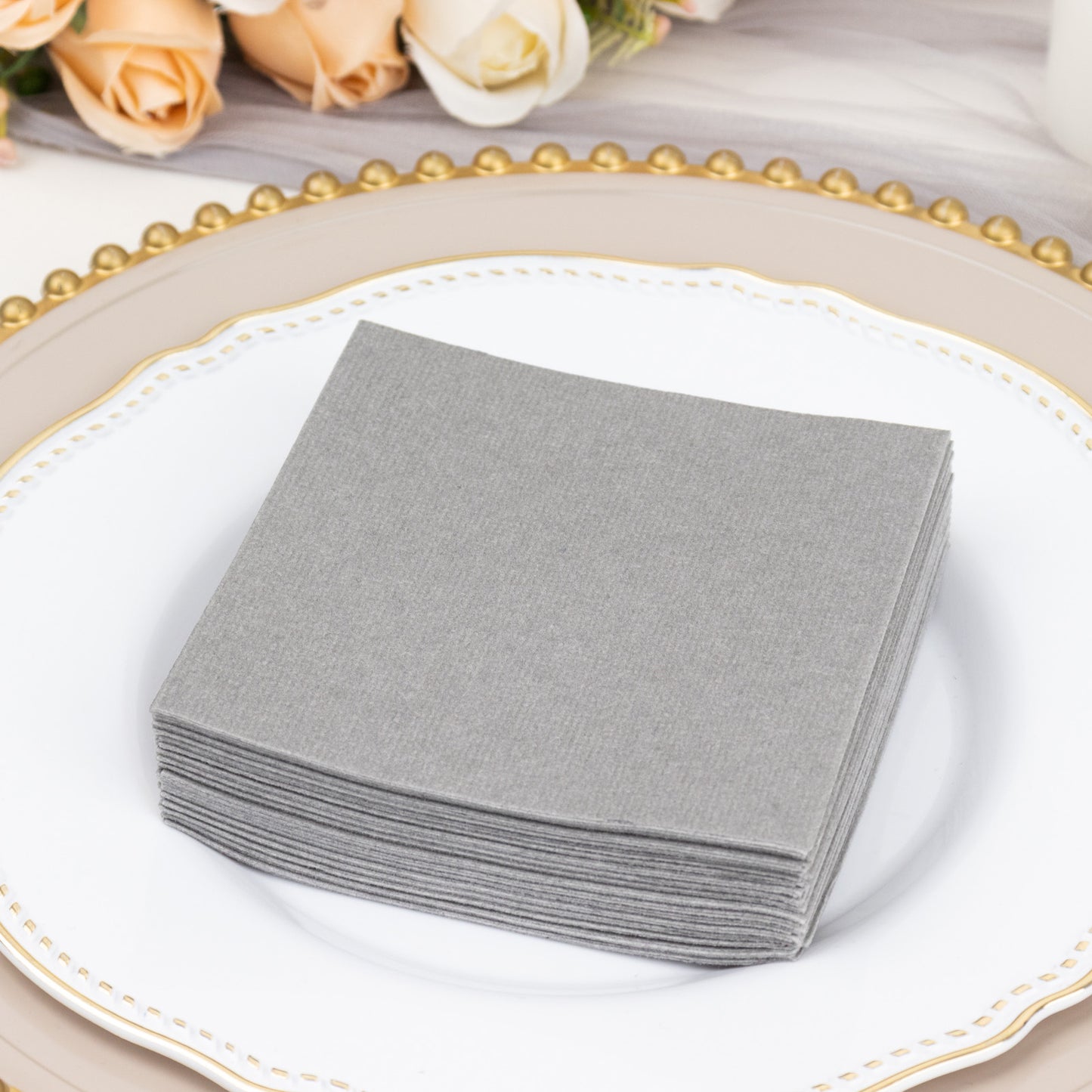 20 Pack Silver Linen-Feel Cocktail Napkins, Premium Cloth-Like Airlaid Paper Beverage Napkins, Disposable Soft and Absorbent Hand Towels