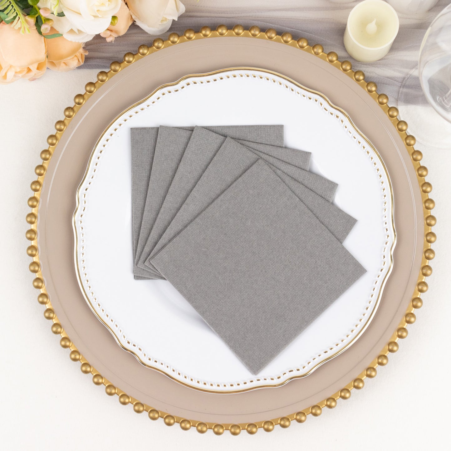 20 Pack Silver Linen-Feel Cocktail Napkins, Premium Cloth-Like Airlaid Paper Beverage Napkins, Disposable Soft and Absorbent Hand Towels