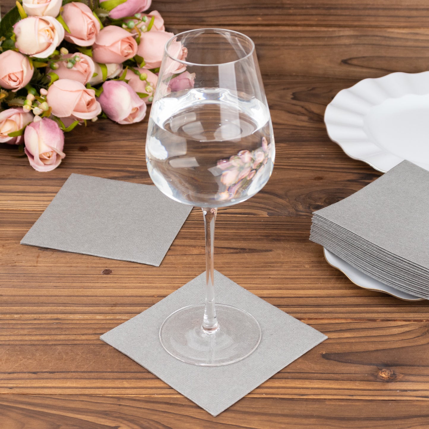 20 Pack Silver Linen-Feel Cocktail Napkins, Premium Cloth-Like Airlaid Paper Beverage Napkins, Disposable Soft and Absorbent Hand Towels