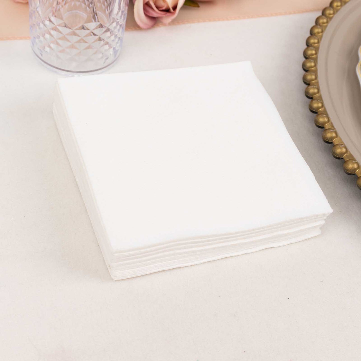 20 Pack White Linen-Feel Cocktail Napkins, Premium Cloth-Like Airlaid Paper Beverage Napkins, Disposable Soft and Absorbent Hand Towels