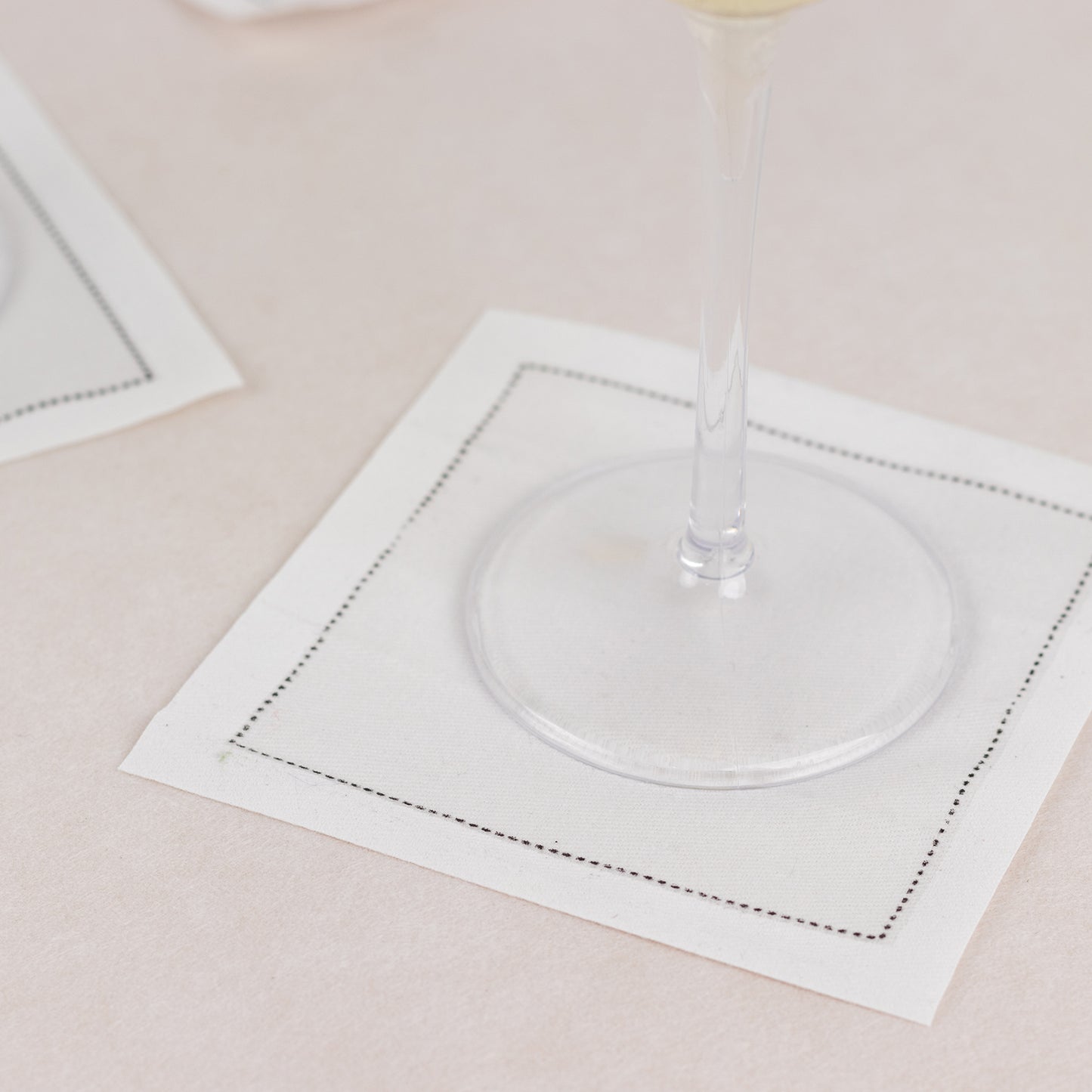 50 Pack White Cotton Beverage Napkins with Black Hemstitched Border, Small Disposable Party Cocktail Cloth Napkins - 4.5"x4.5"