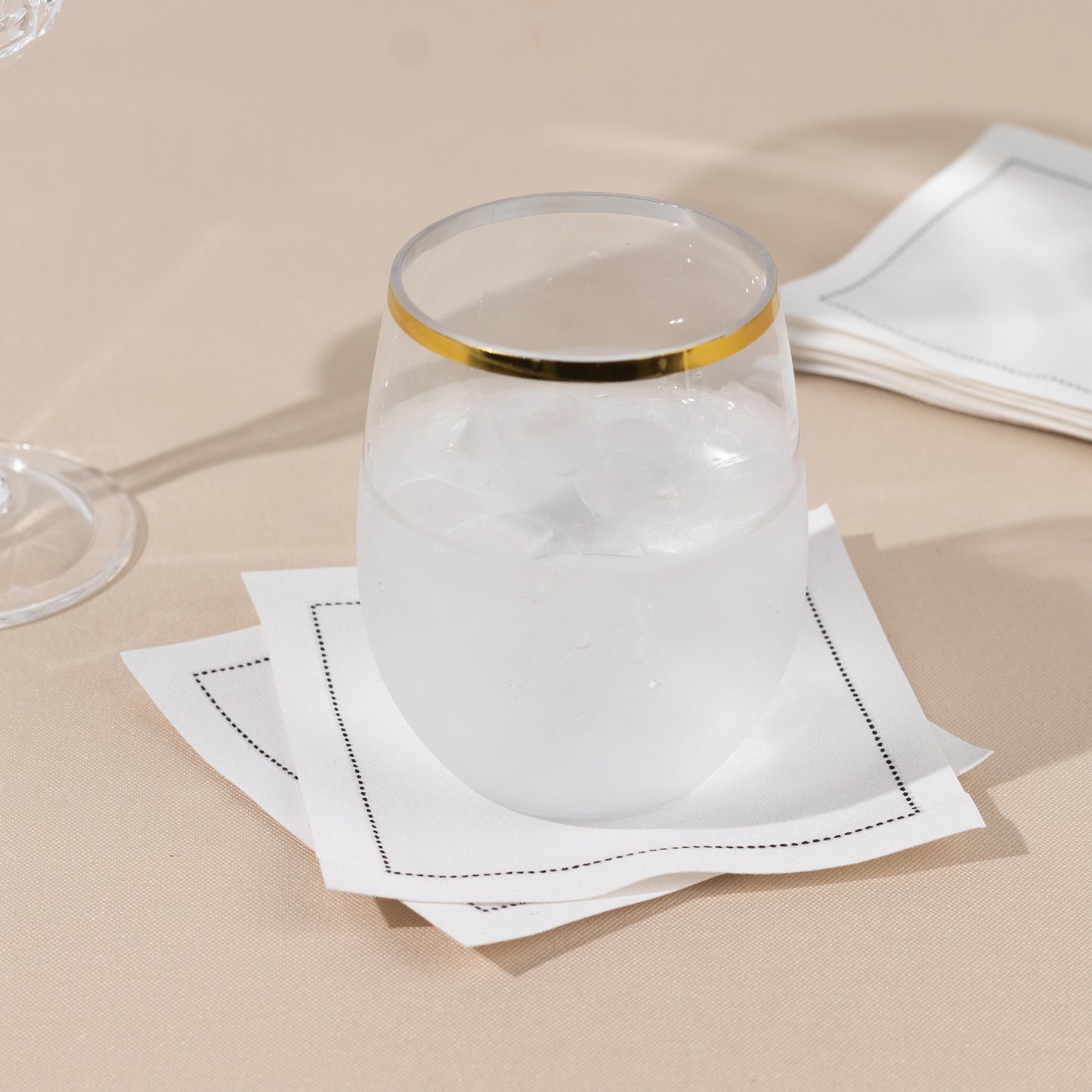 50 Pack White Cotton Beverage Napkins with Black Hemstitched Border, Small Disposable Party Cocktail Cloth Napkins - 4.5"x4.5"