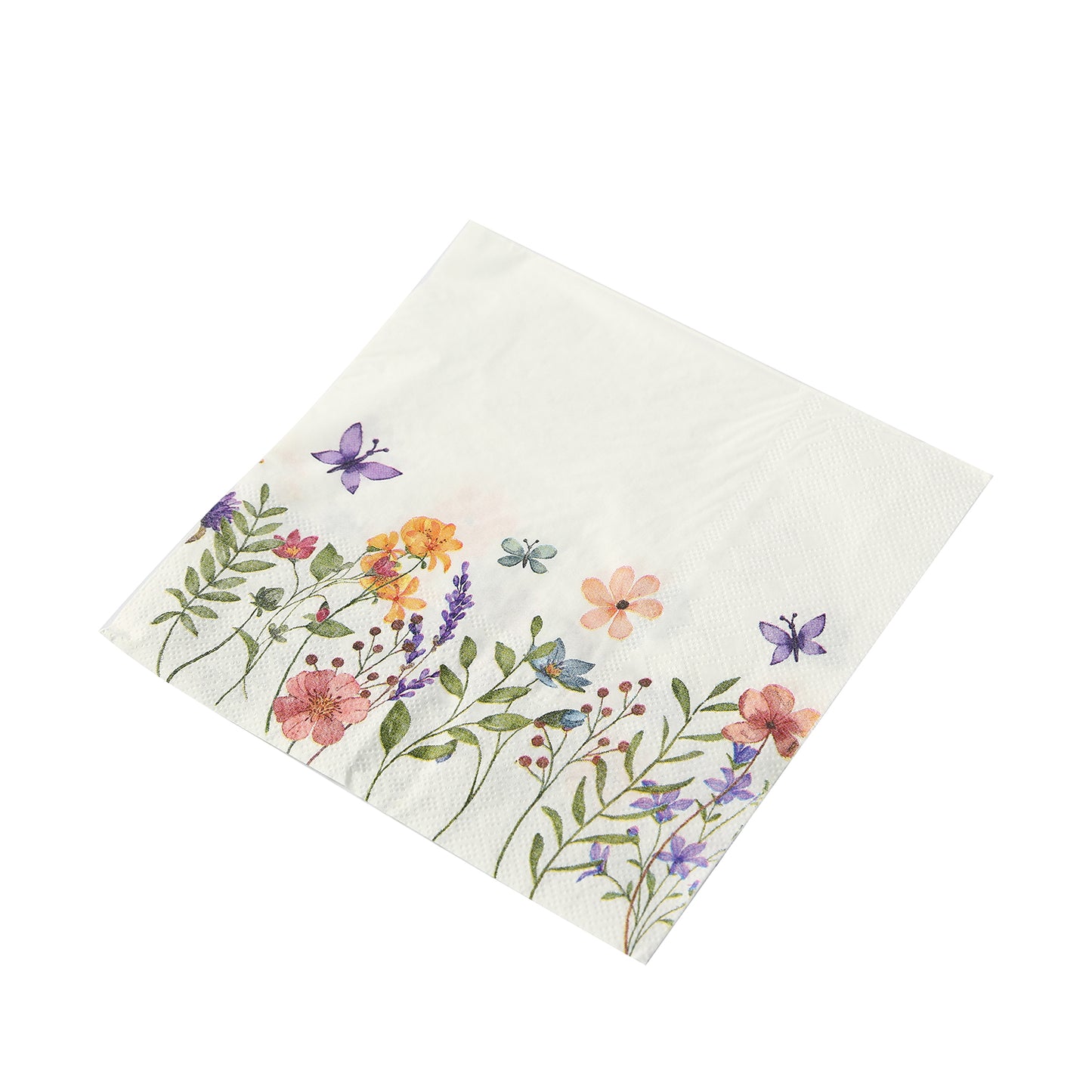 50 Pack Wildflower Butterfly Paper Beverage Napkins, Soft 2 Ply Highly Absorbent Disposable Luncheon Cocktail Napkins - 6.5"x6.5"