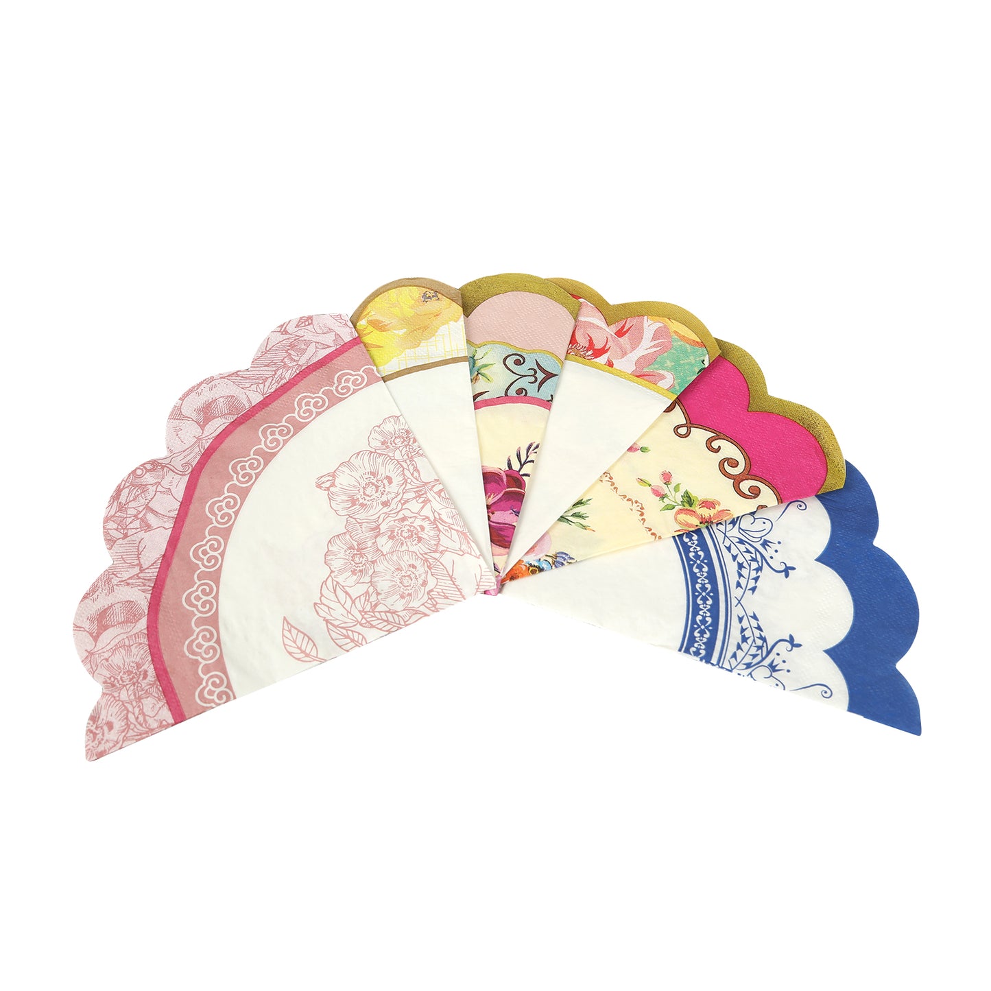 48 Pack Vintage Floral Round Paper Beverage Napkins with Scalloped Edges, Mixed Design 2-Ply Disposable Cocktail Napkins - 12"