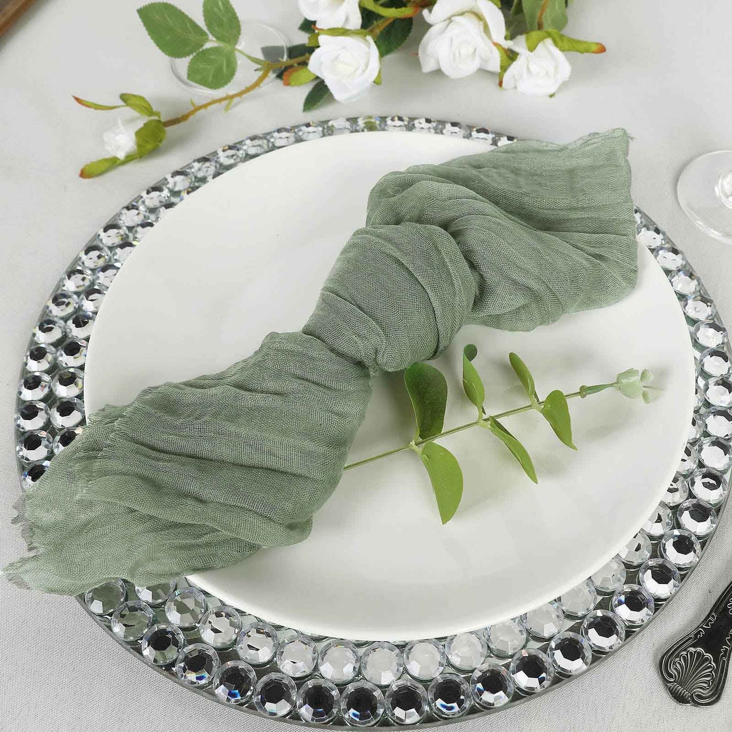 5 Pack | Dusty Sage Green Gauze Cheesecloth Boho Dinner Napkins | 24"x19"