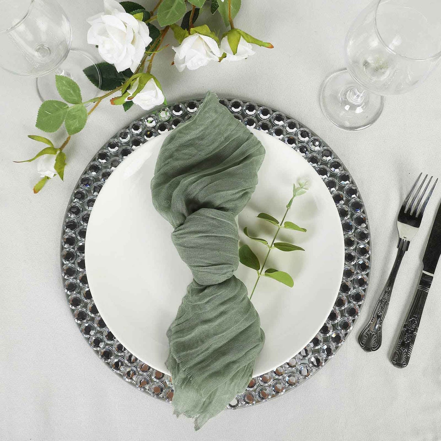 5 Pack | Dusty Sage Green Gauze Cheesecloth Boho Dinner Napkins | 24"x19"