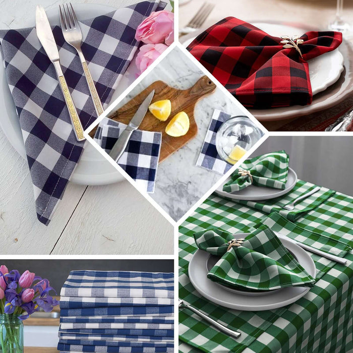 5 Pack | Yellow/White Buffalo Plaid Cloth Dinner Napkins, Gingham Style | 15"x15"