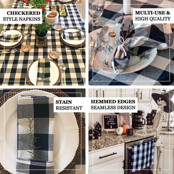 5 Pack | Navy Blue/White Buffalo Plaid Cloth Dinner Napkins, Gingham Style | 15"x15"