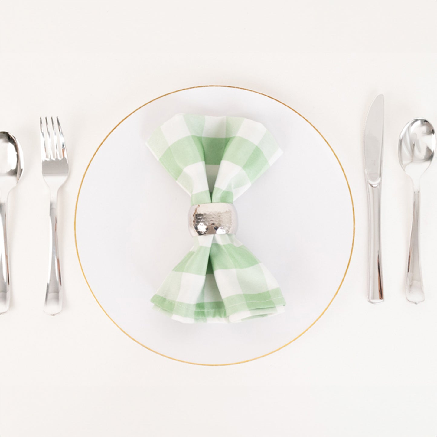 5 Pack Sage Green White Buffalo Plaid Cloth Dinner Napkins, Gingham Style 15"x15"