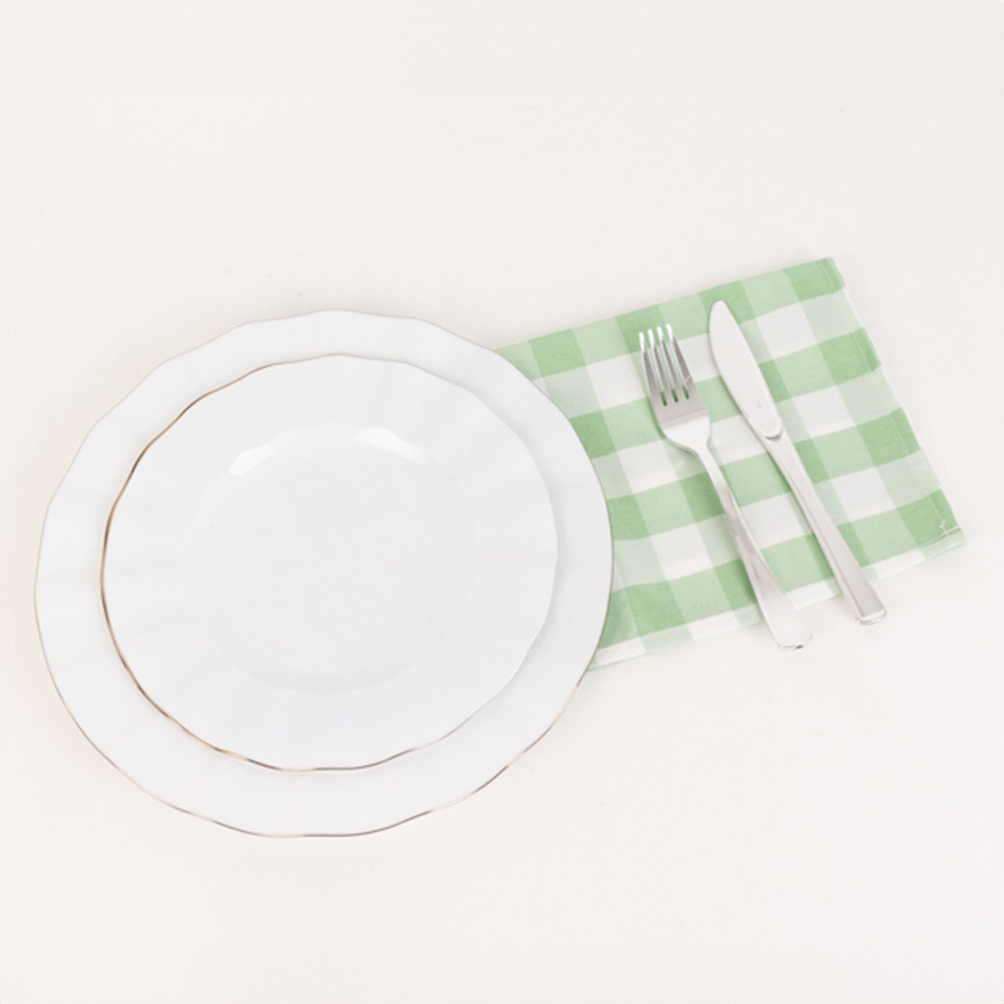 5 Pack Sage Green White Buffalo Plaid Cloth Dinner Napkins, Gingham Style 15"x15"