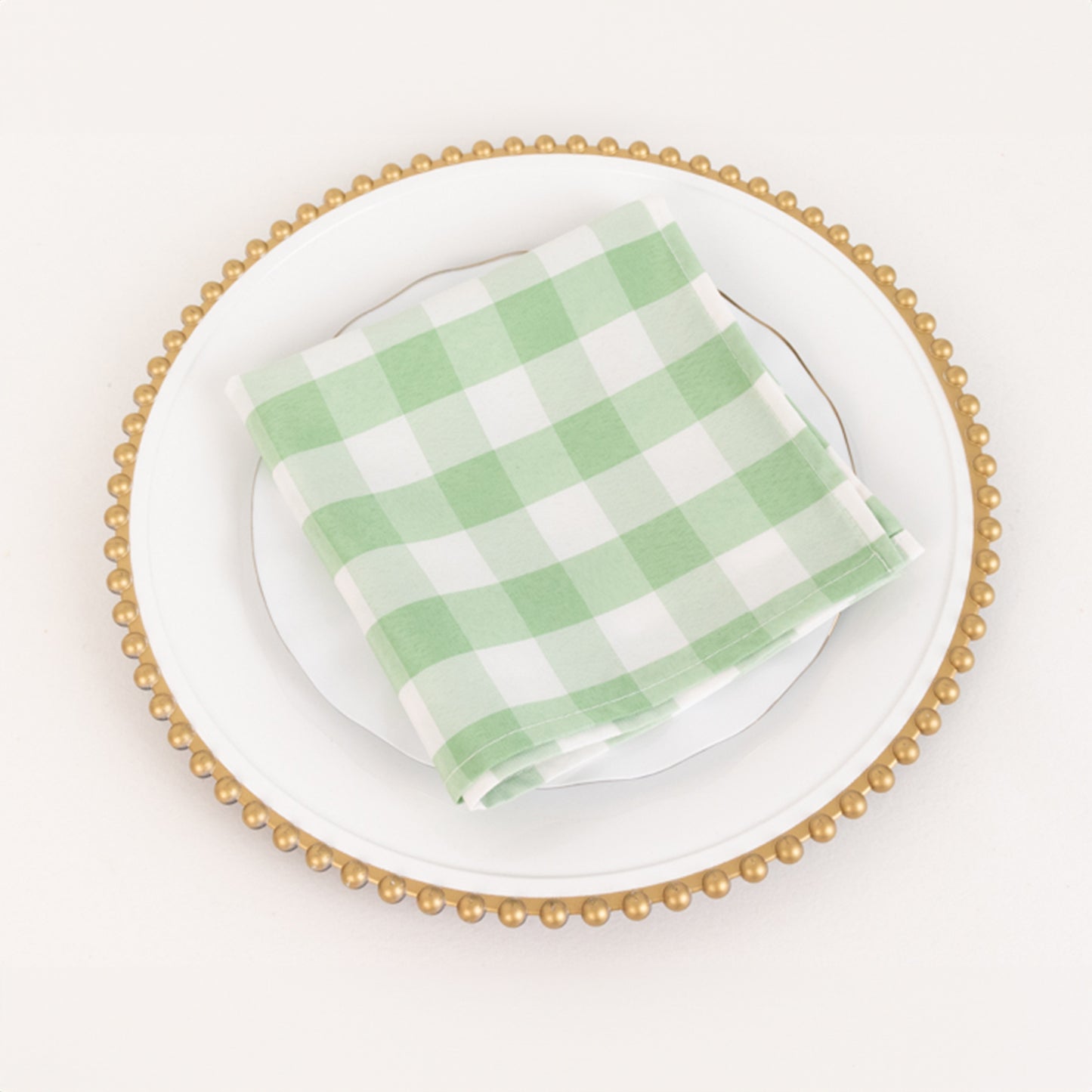 5 Pack Sage Green White Buffalo Plaid Cloth Dinner Napkins, Gingham Style 15"x15"