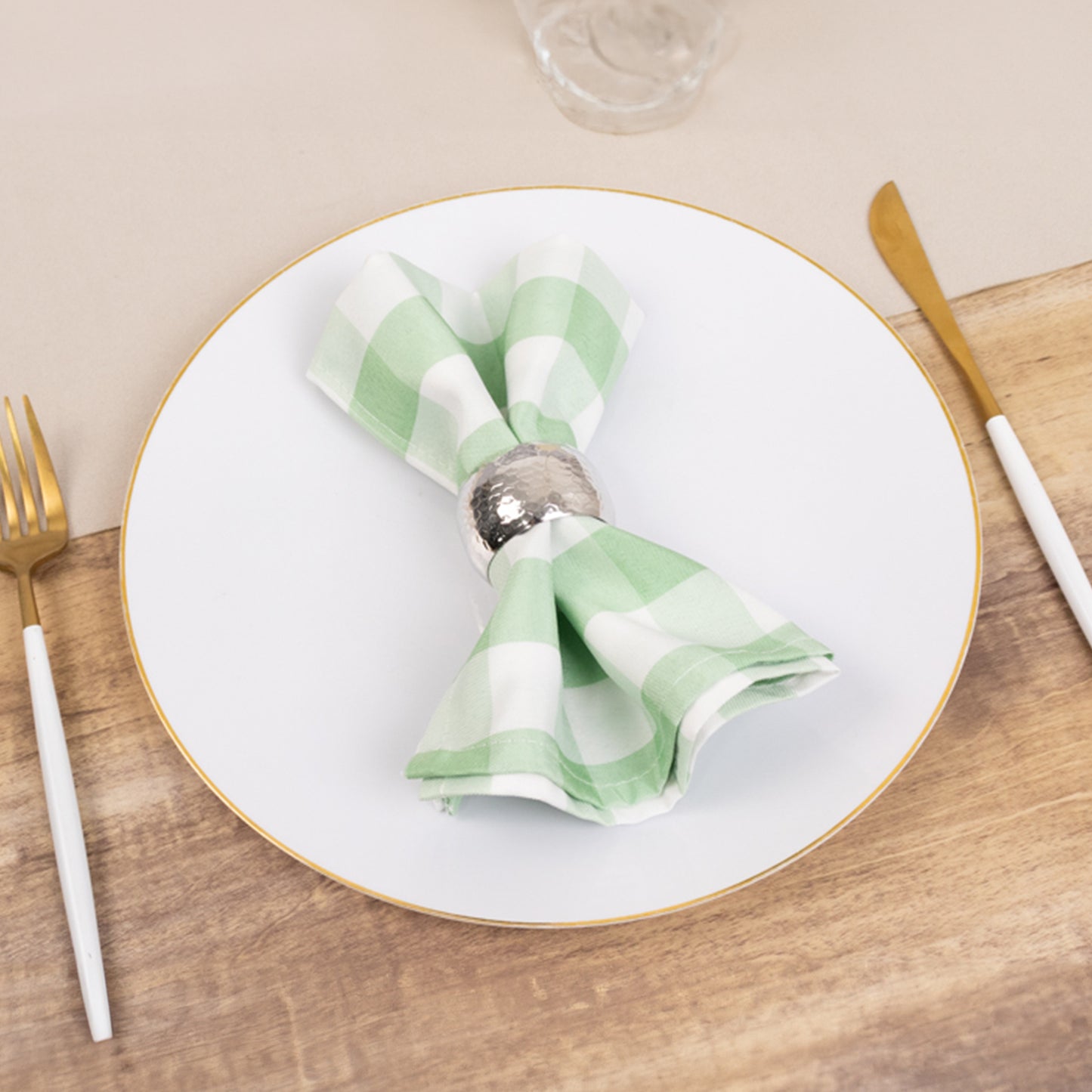 5 Pack Sage Green White Buffalo Plaid Cloth Dinner Napkins, Gingham Style 15"x15"
