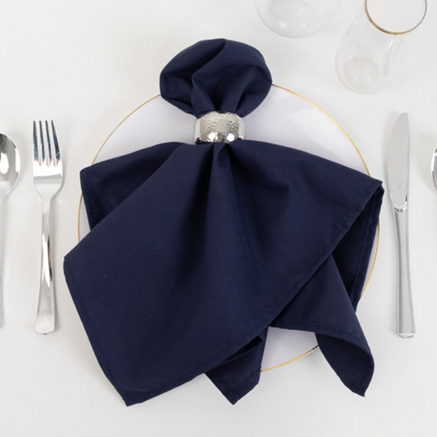 5 Pack Navy Blue Cotton Blend Cloth Napkins, Washable Reusable Table Dinner Napkins - 20"x20"
