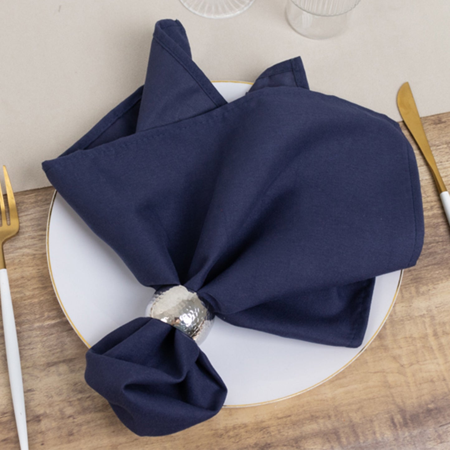 5 Pack Navy Blue Cotton Blend Cloth Napkins, Washable Reusable Table Dinner Napkins - 20"x20"