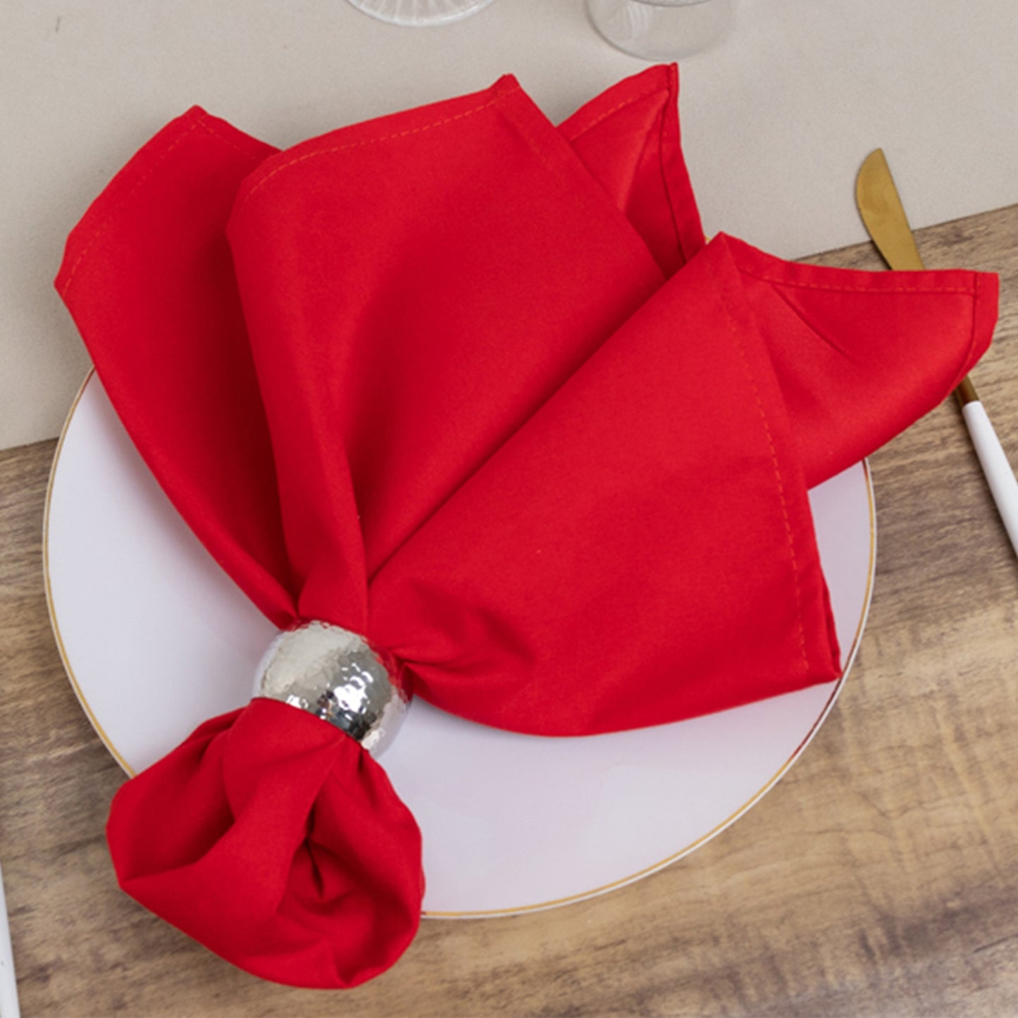 5 Pack Red Cotton Blend Cloth Napkins, Washable Reusable Table Dinner Napkins - 20"x20"