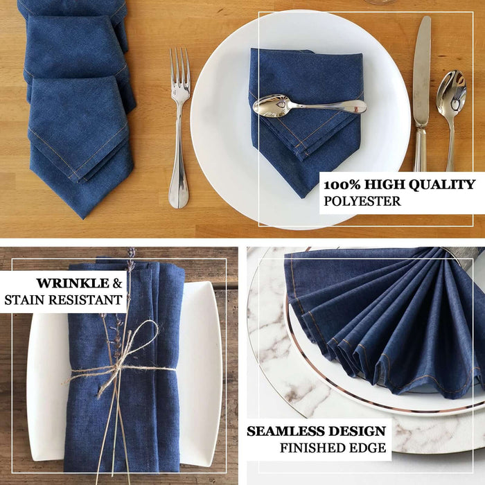 Premium Faux Denim Cloth Napkins with Hemmed Edges, Reusable Polyester Dinner Linen Napkins - 17"x17"