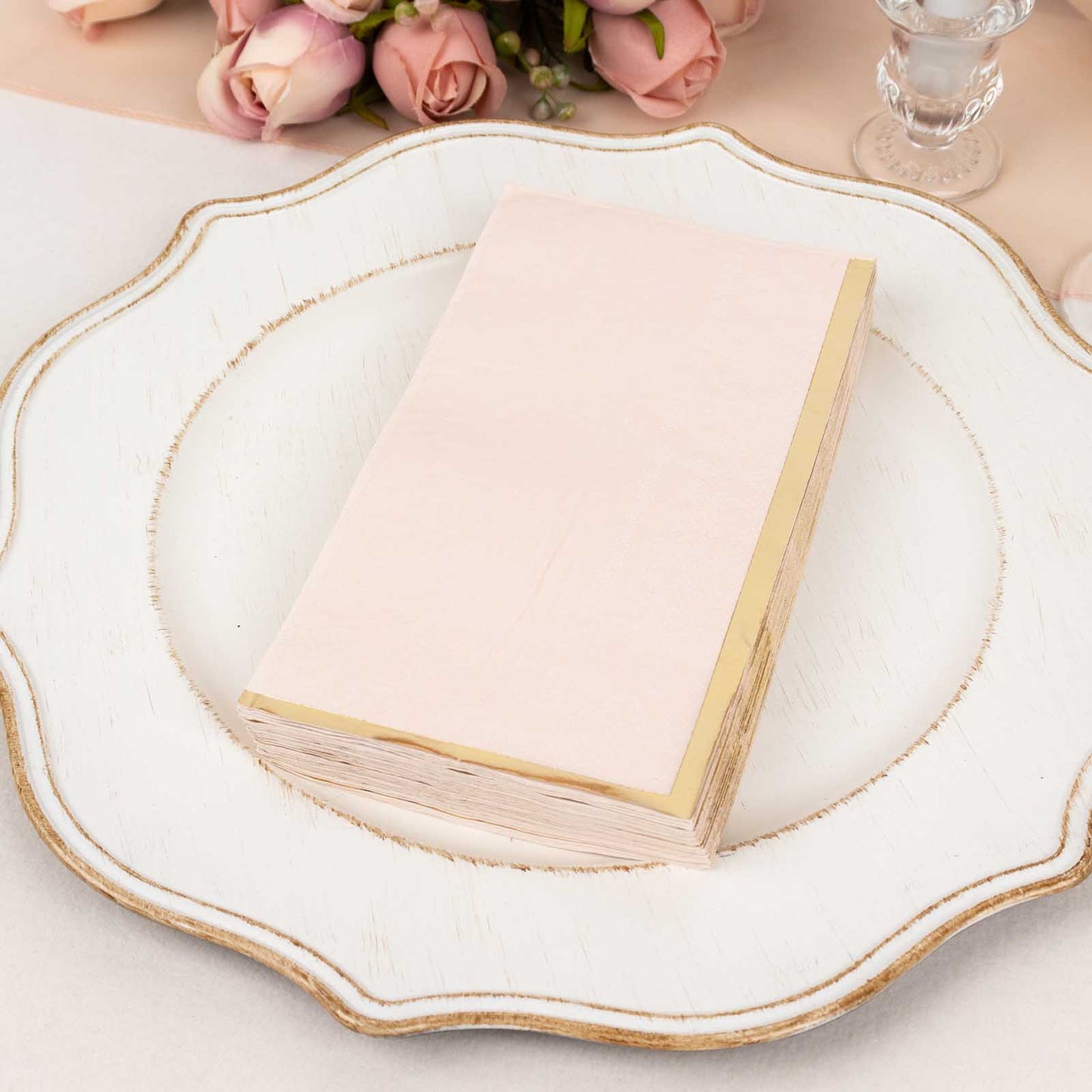 50 Pack Blush Soft 2 Ply Disposable Party Napkins with Gold Foil Edge, Dinner Paper Napkins