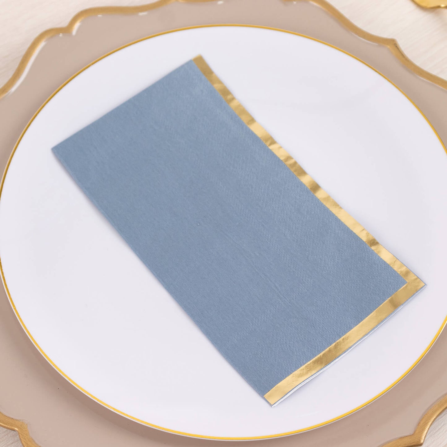 50 Pack Dusty Blue Soft 2 Ply Disposable Party Napkins with Gold Foil Edge, Dinner Paper Napkins