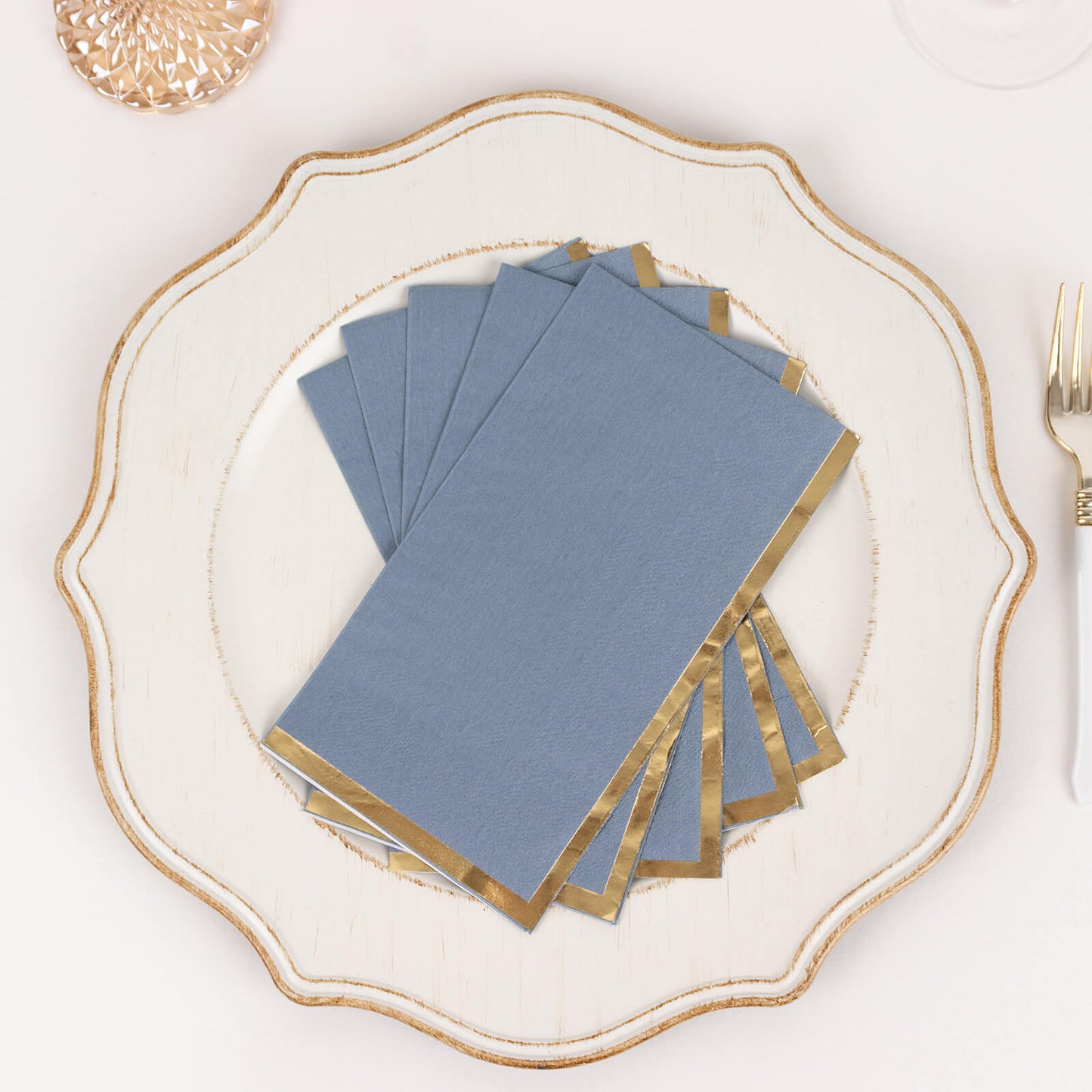 50 Pack Dusty Blue Soft 2 Ply Disposable Party Napkins with Gold Foil Edge, Dinner Paper Napkins