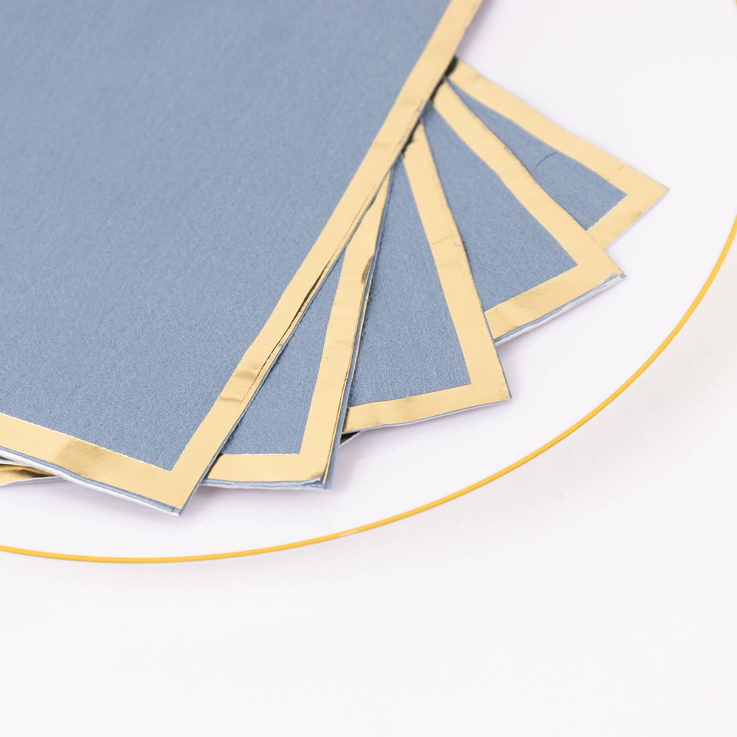 50 Pack Dusty Blue Soft 2 Ply Disposable Party Napkins with Gold Foil Edge, Dinner Paper Napkins