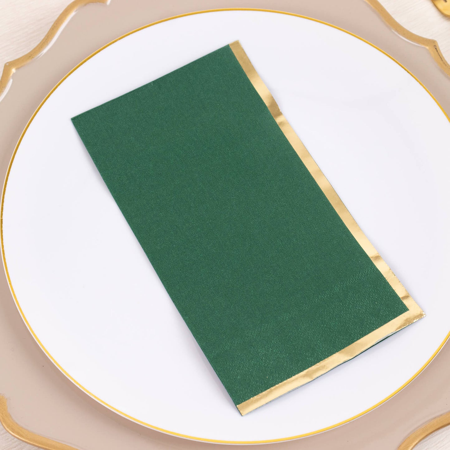 50 Pack Hunter Emerald Green Soft 2 Ply Disposable Party Napkins with Gold Foil Edge, Dinner Paper Napkins