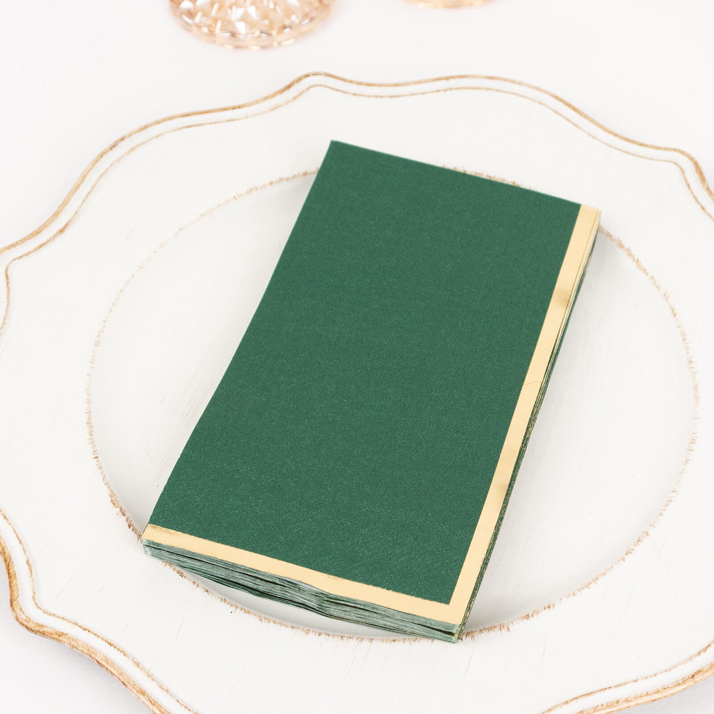 50 Pack Hunter Emerald Green Soft 2 Ply Disposable Party Napkins with Gold Foil Edge, Dinner Paper Napkins