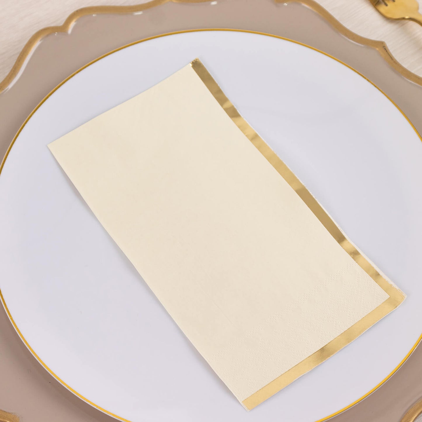 50 Pack Ivory Soft 2 Ply Disposable Party Napkins with Gold Foil Edge, Dinner Paper Napkins