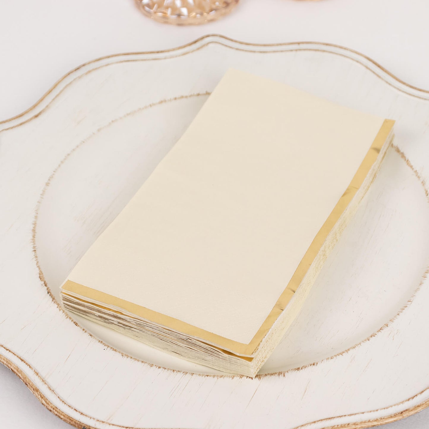 50 Pack Ivory Soft 2 Ply Disposable Party Napkins with Gold Foil Edge, Dinner Paper Napkins