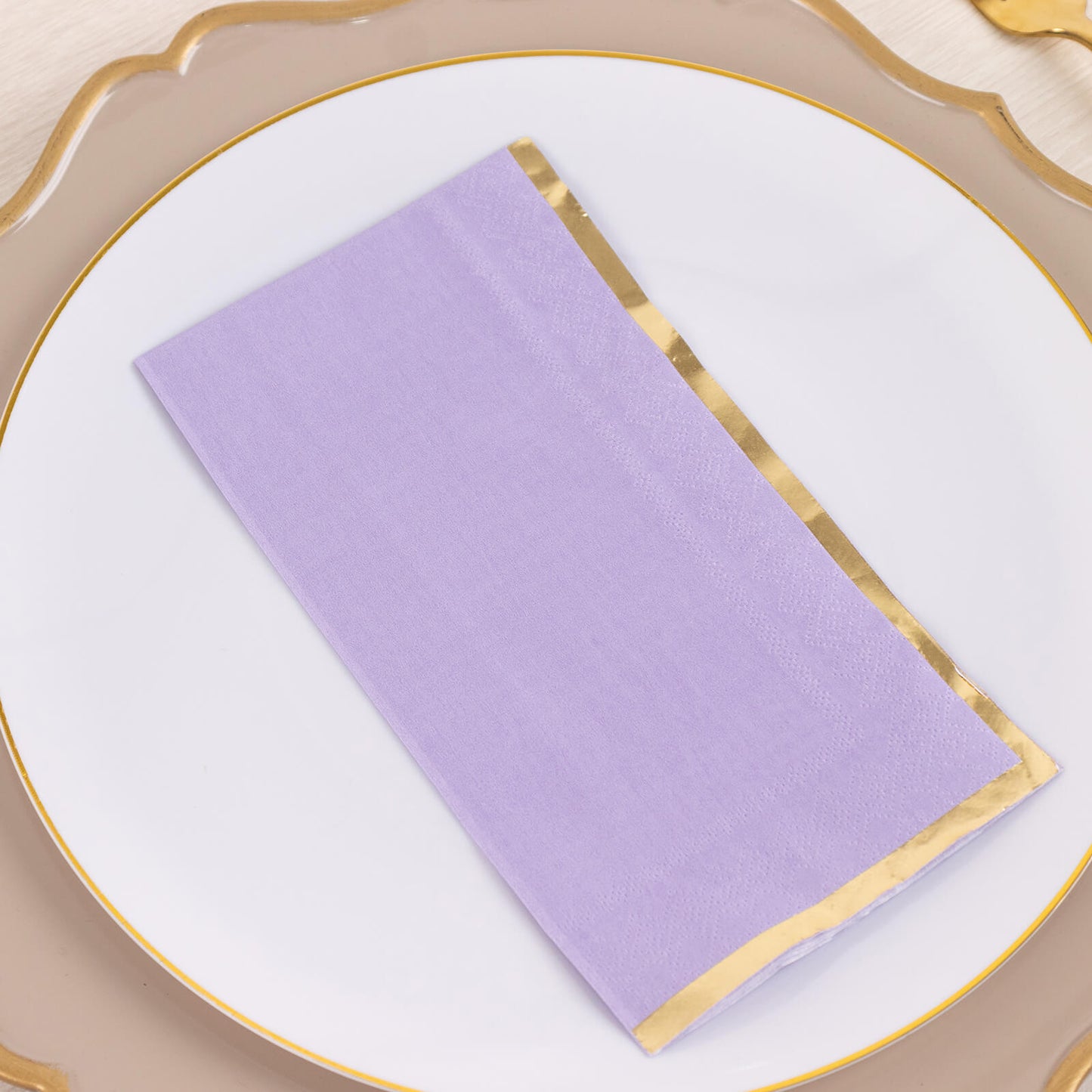 50 Pack Lavender Soft 2 Ply Disposable Party Napkins with Gold Foil Edge, Dinner Paper Napkins