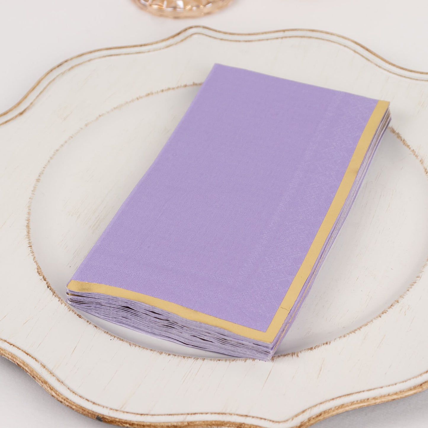 50 Pack Lavender Soft 2 Ply Disposable Party Napkins with Gold Foil Edge, Dinner Paper Napkins