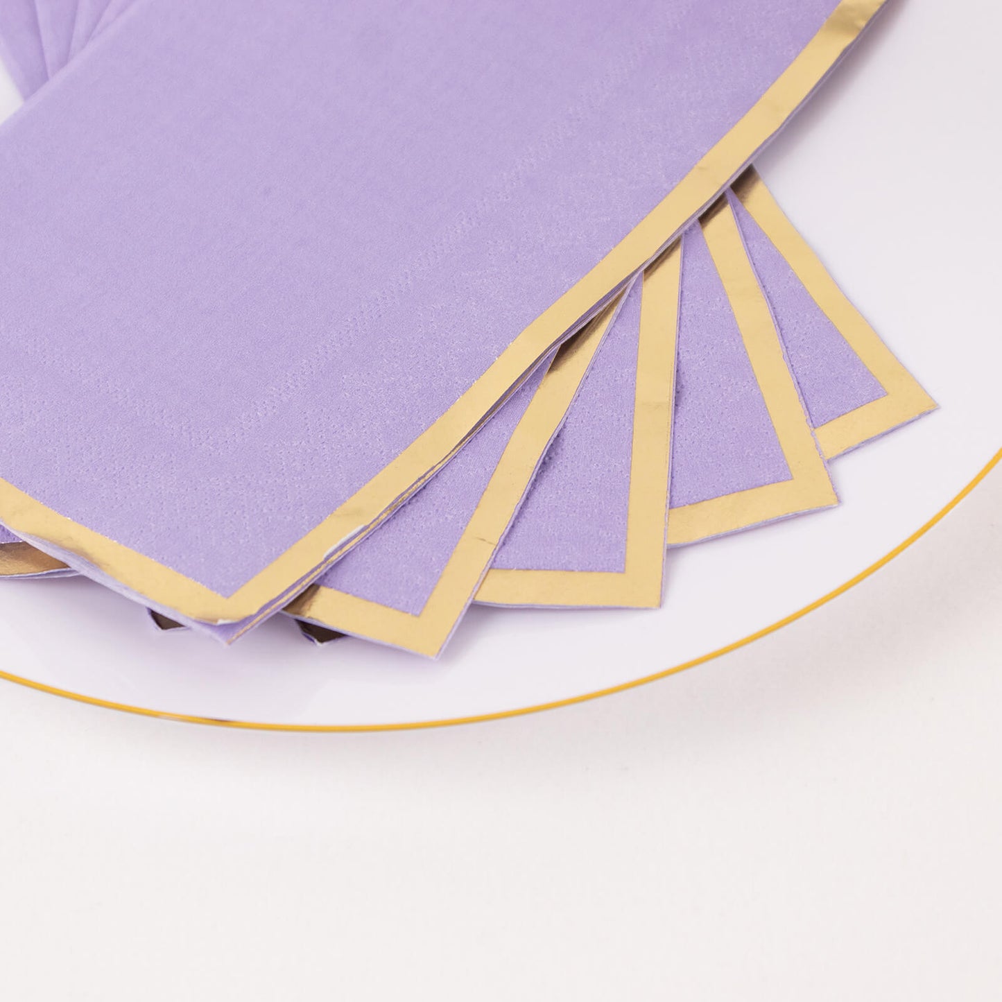 50 Pack Lavender Soft 2 Ply Disposable Party Napkins with Gold Foil Edge, Dinner Paper Napkins