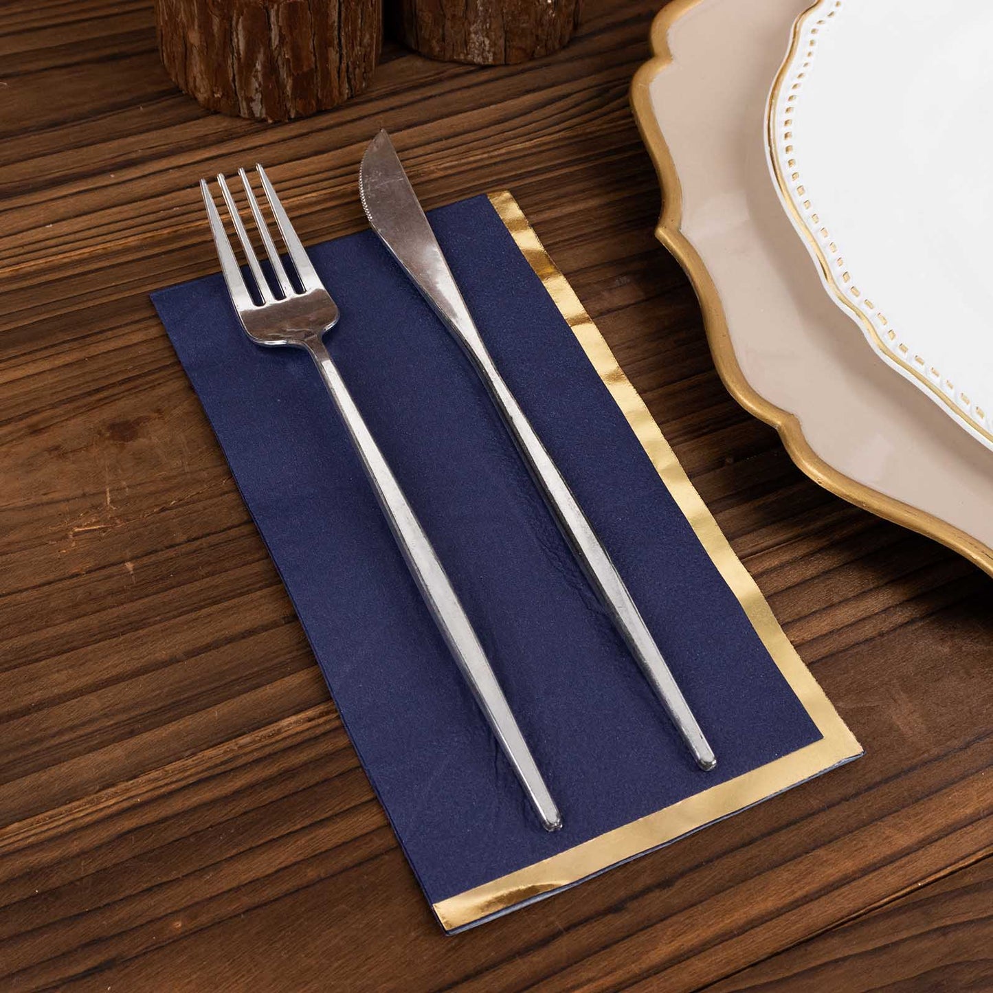 50 Pack Navy Blue Soft 2 Ply Disposable Party Napkins with Gold Foil Edge, Dinner Paper Napkins