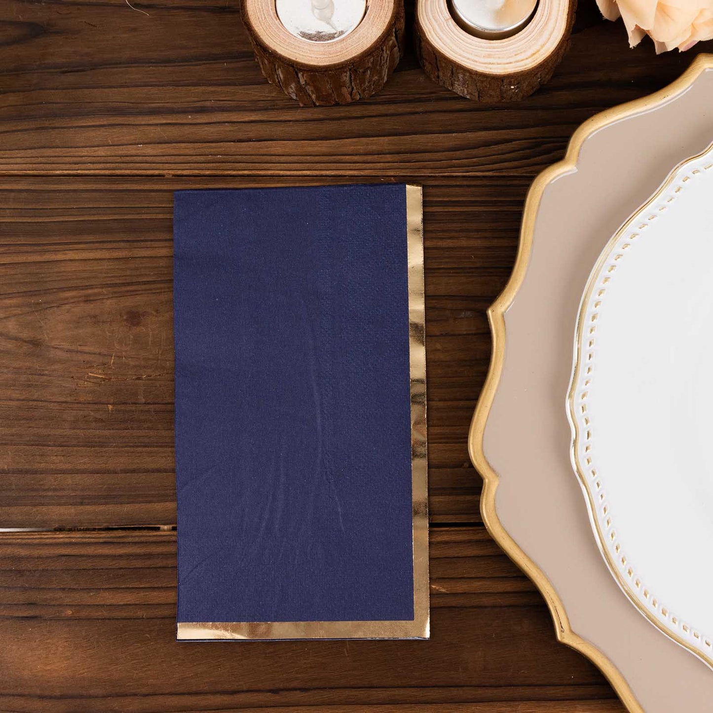 50 Pack Navy Blue Soft 2 Ply Disposable Party Napkins with Gold Foil Edge, Dinner Paper Napkins