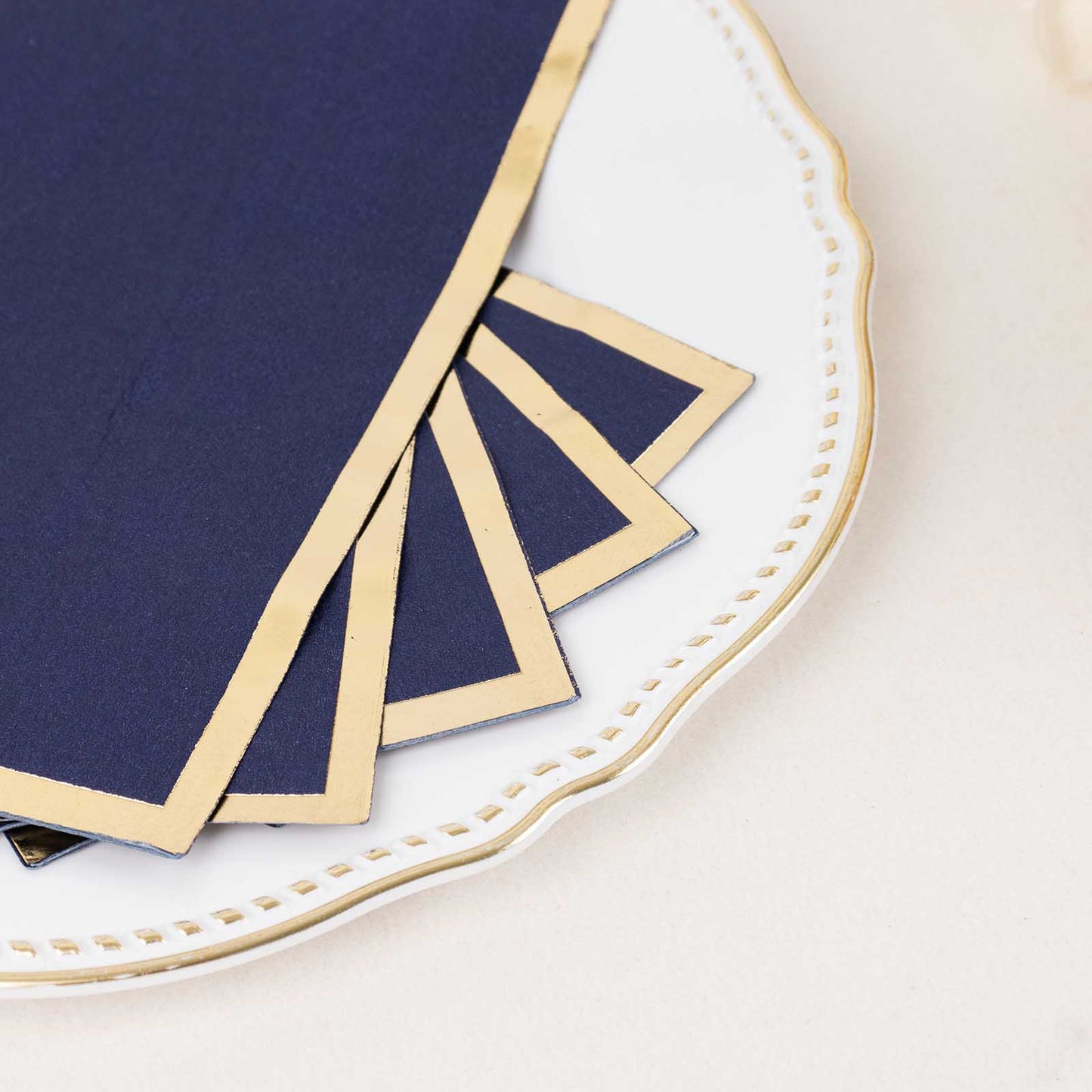 50 Pack Navy Blue Soft 2 Ply Disposable Party Napkins with Gold Foil Edge, Dinner Paper Napkins