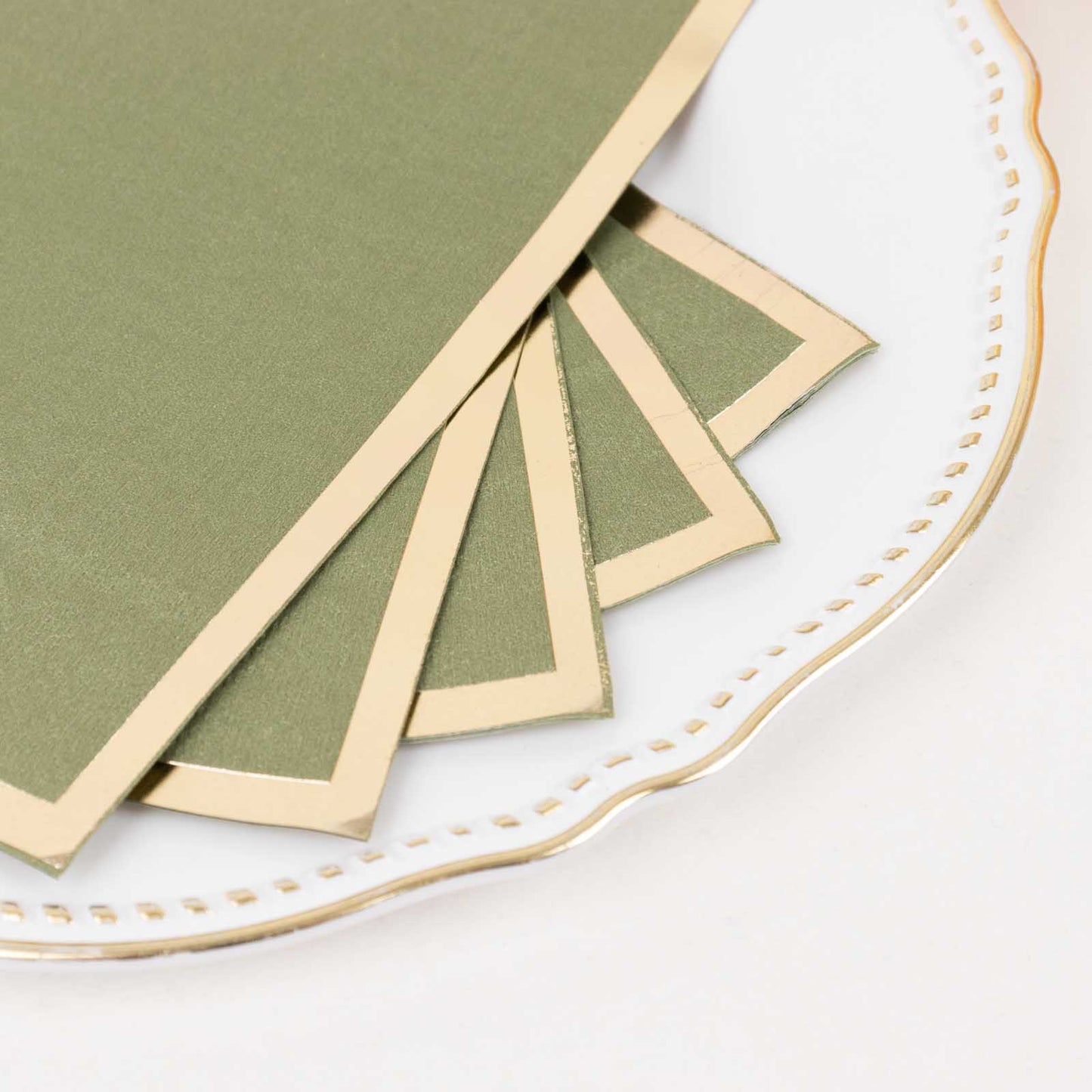 50 Pack Olive Green Soft 2 Ply Disposable Party Napkins with Gold Foil Edge, Dinner Paper Napkins