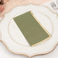 50 Pack Dusty Sage Green Soft 2 Ply Disposable Party Napkins with Gold Foil Edge, Dinner Paper Napkins