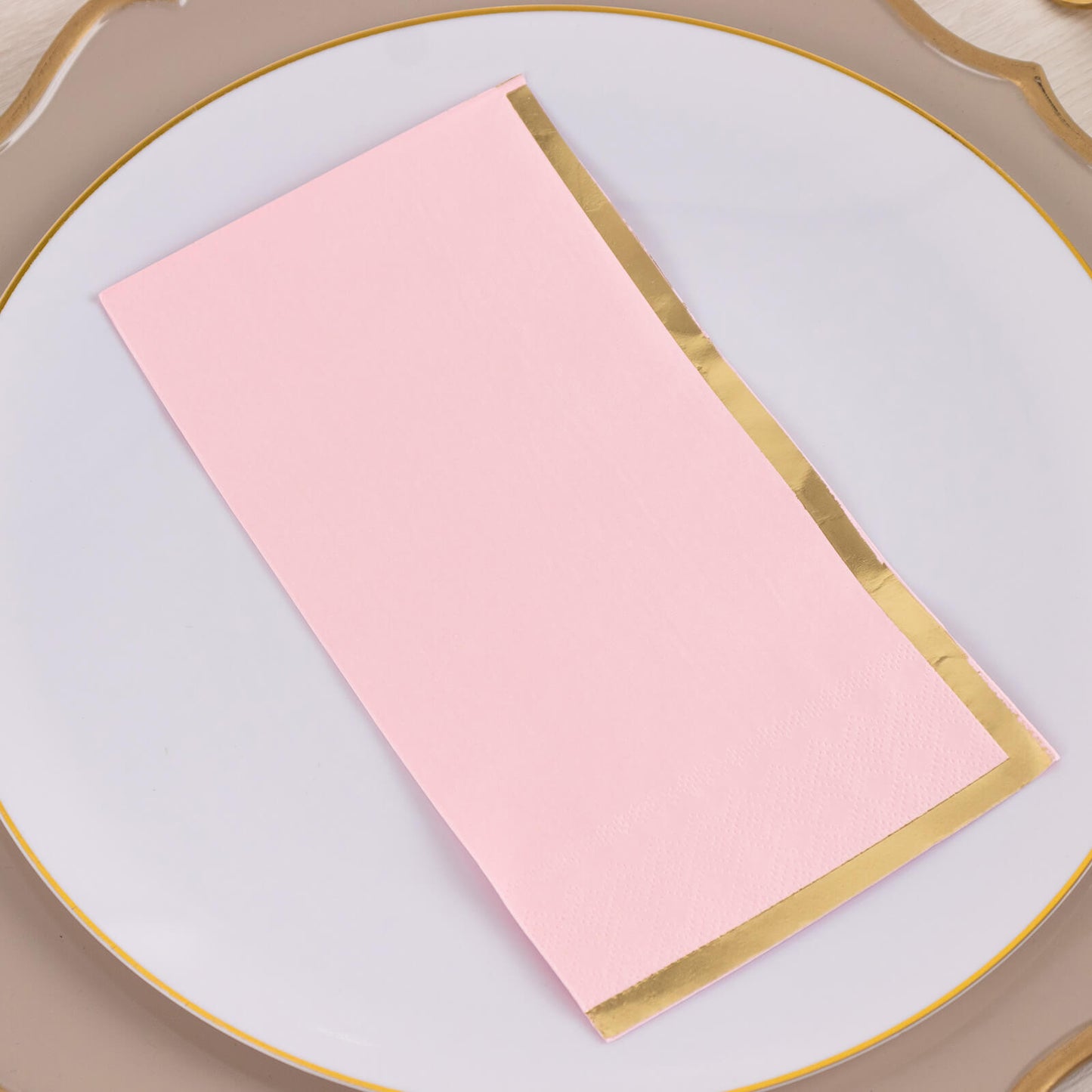 50 Pack Pink Soft 2 Ply Disposable Party Napkins with Gold Foil Edge, Dinner Paper Napkins