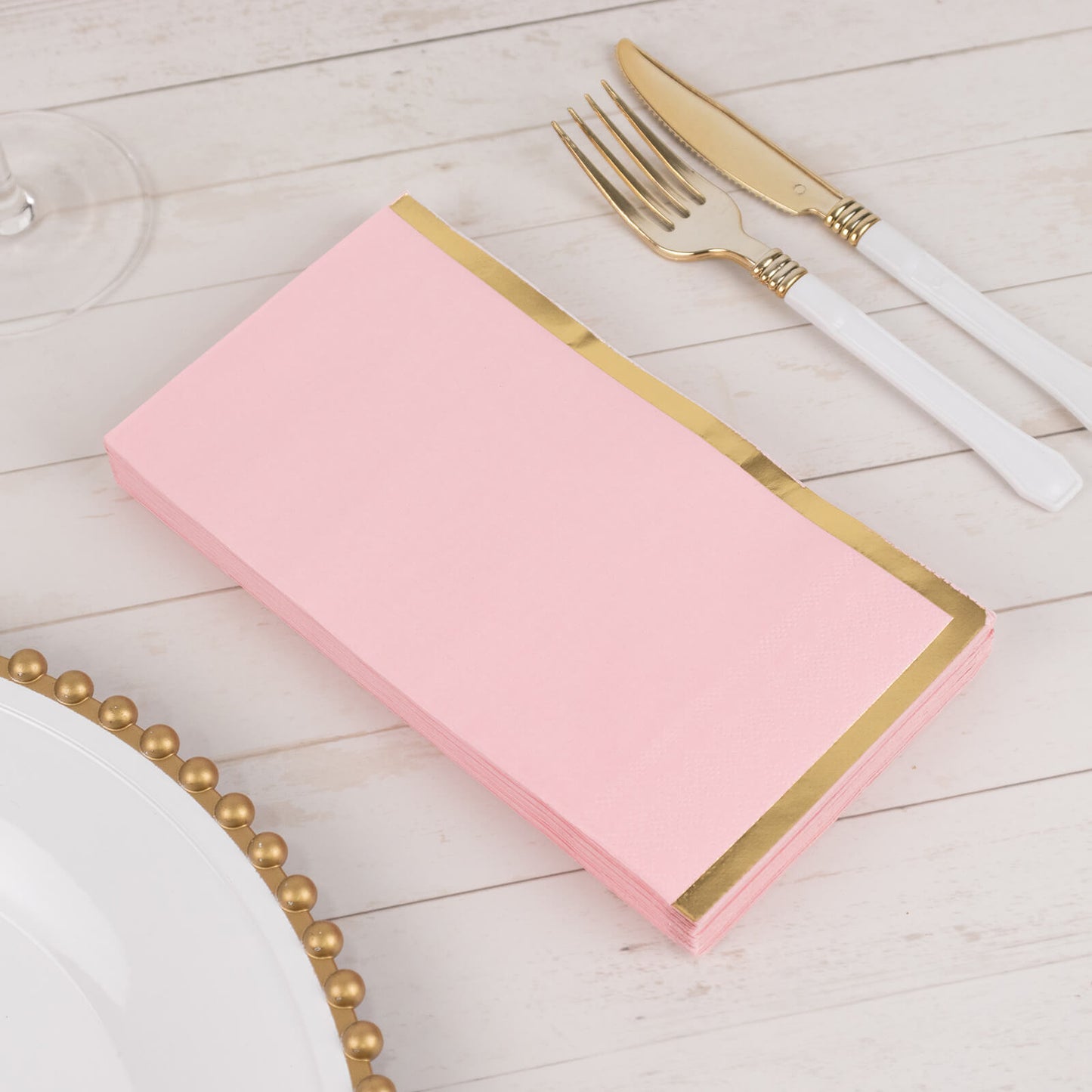 50 Pack Pink Soft 2 Ply Disposable Party Napkins with Gold Foil Edge, Dinner Paper Napkins