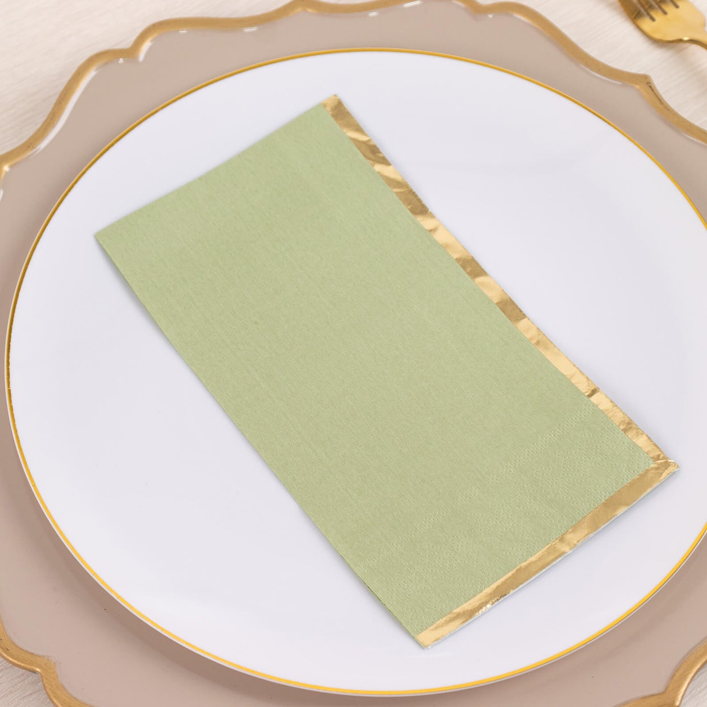 50 Pack Sage Green Soft 2 Ply Disposable Party Napkins with Gold Foil Edge, Dinner Paper Napkins