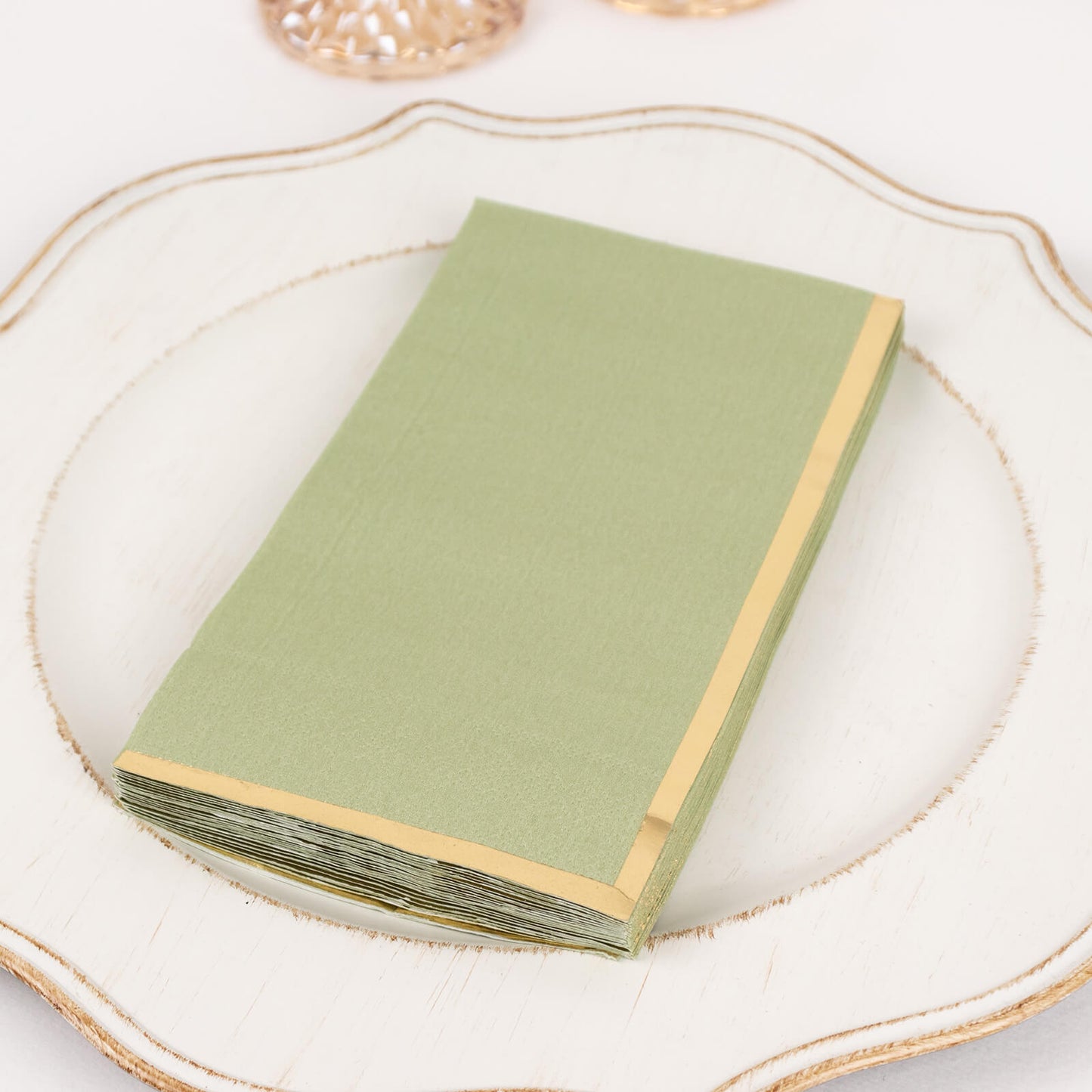 50 Pack Sage Green Soft 2 Ply Disposable Party Napkins with Gold Foil Edge, Dinner Paper Napkins